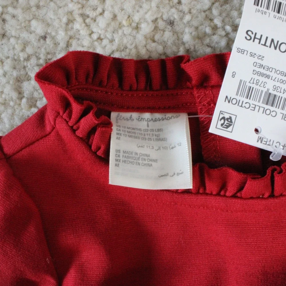 First Impressions Dress Ruffle Neck Bow Accent 24M Red Holiday Christmas Party